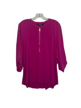 Company Ellen Tracy Top‎ Shirt Gold Zipper XXL Pink Roll-Tab Sleeves Workwear